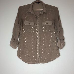 Monteau Shimmering Gold Button Down Top